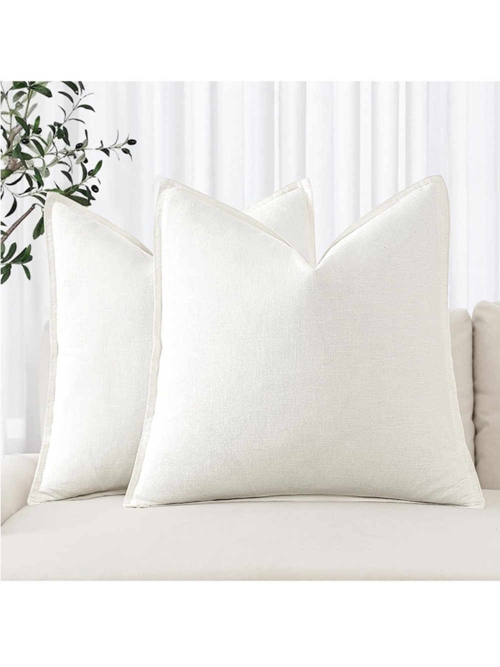 MIULEE Decorative Linen Euro Sham Pillow Covers 26x26 Cream White  869-bb8-1